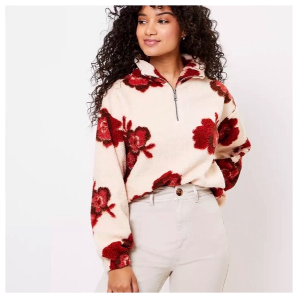 Loft Floral Sherpa Half Zip Sweatshirt M & L - Picture 4 of 12